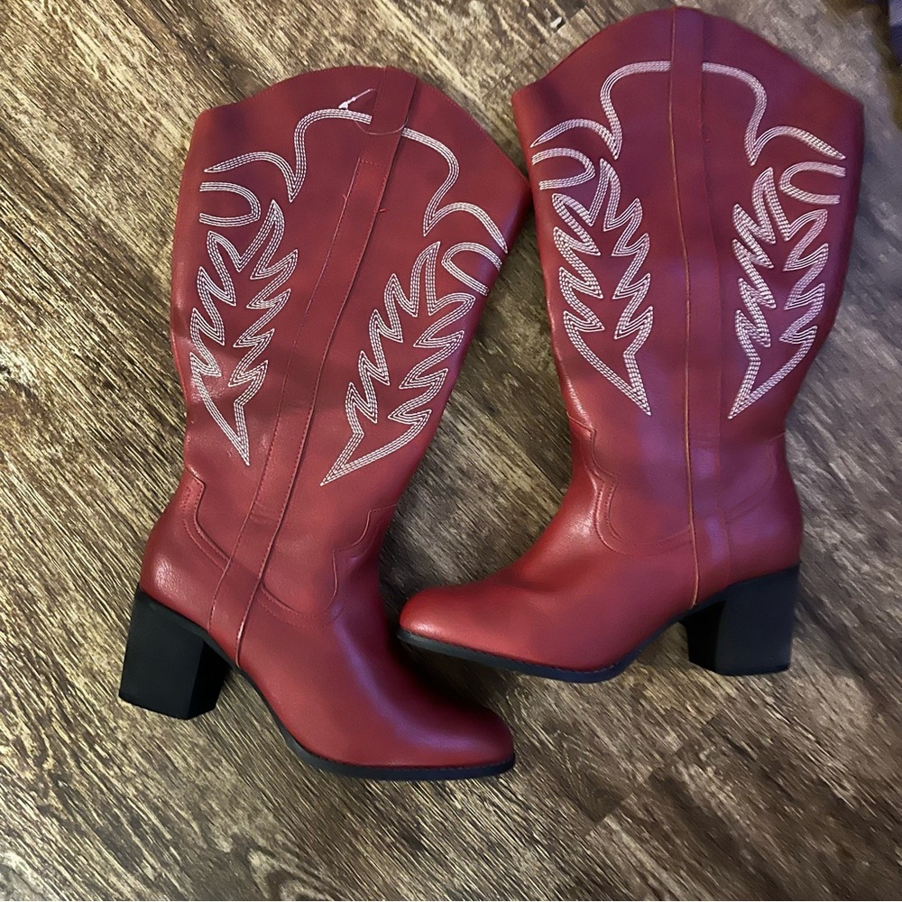Extra wide calf tall cowboy boots red